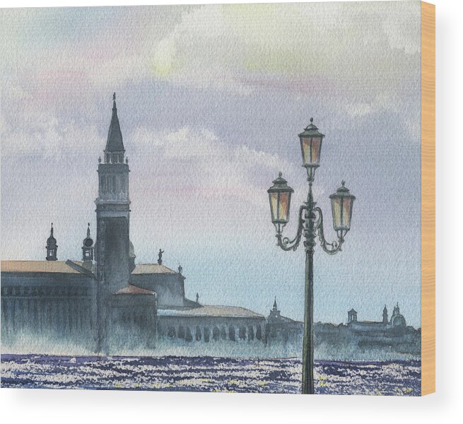 Sky Wood Print featuring the painting Venice Sky Italian Landscape by Irina Sztukowski