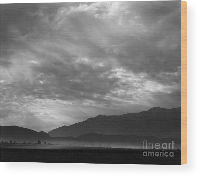 Adams Wood Print featuring the photograph View SW over Manzanar, dust storm, California, 1943 by Ansel Adams