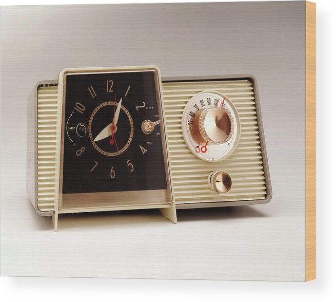 Alarm Clock Wood Print featuring the drawing Vintage Clock Radio by CSA Images