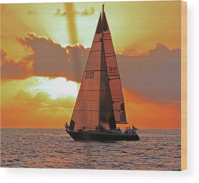 Sunset Wood Print featuring the photograph Waikiki Sailing Sunset by Robin Valentine
