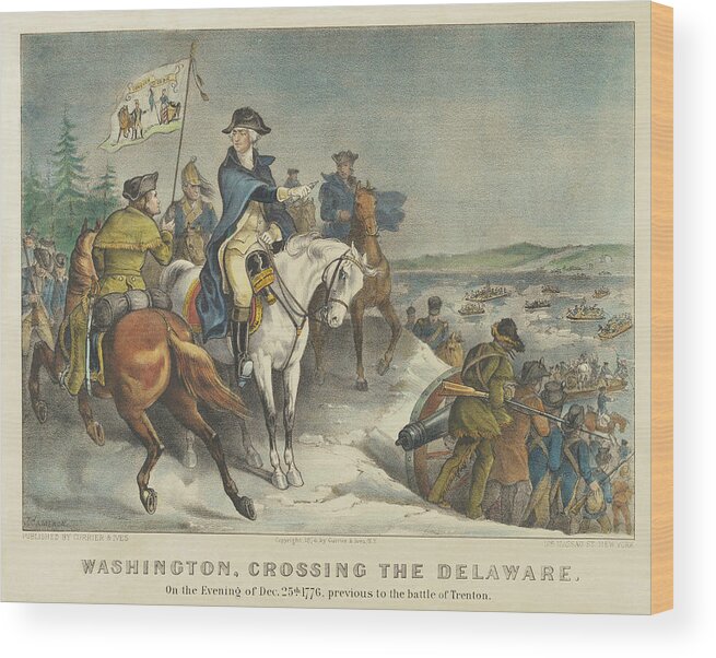 Washington Wood Print featuring the painting Washington, Crossing the Delaware 1876 by Currier & Ives