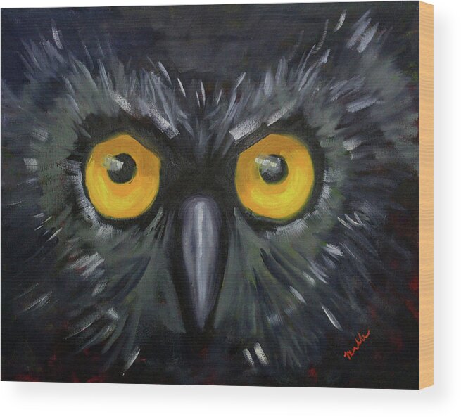 Bird Eyes Wood Print featuring the painting Watching You by Nancy Merkle