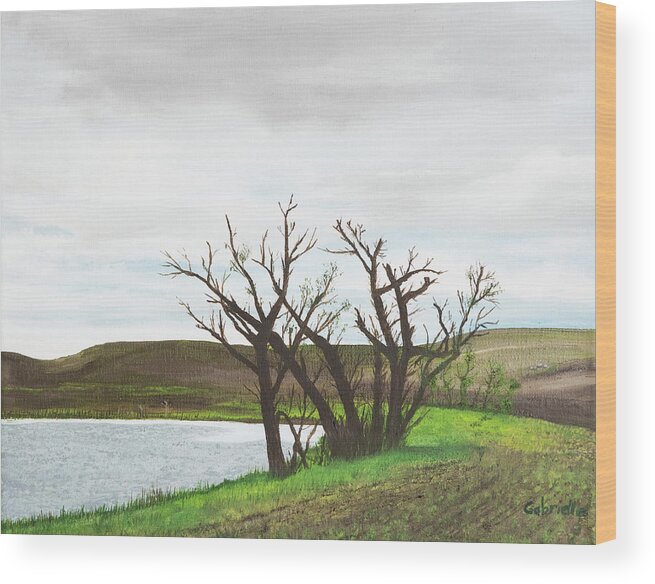 Trees Wood Print featuring the painting Watering Hole by Gabrielle Munoz