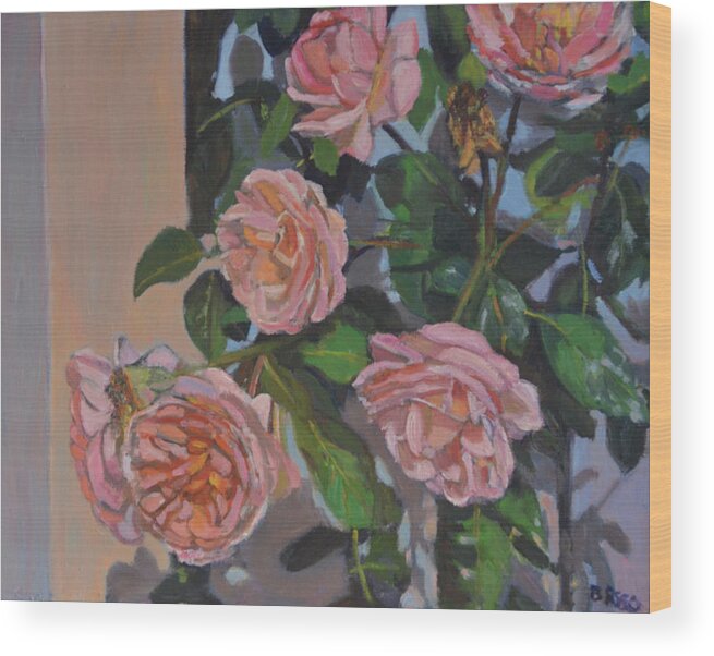 Wellfleet Roses Wood Print featuring the painting Wellfleet Roses by Beth Riso