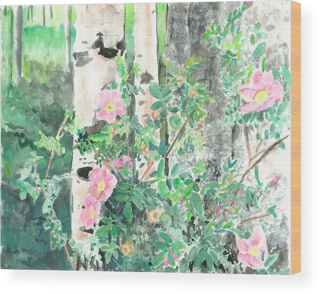 Wild Roses Wood Print featuring the painting Wild Rose by Jeremy Robinson