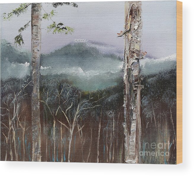Winter Scene Wood Print featuring the painting Winter at Pink Knob in Ellijay by Jan Dappen