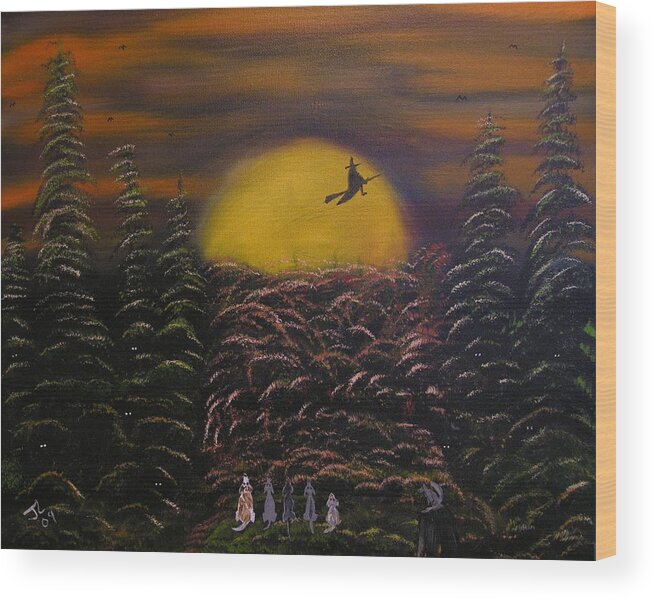 Witch Wood Print featuring the painting Witch at night by Jim Lesher