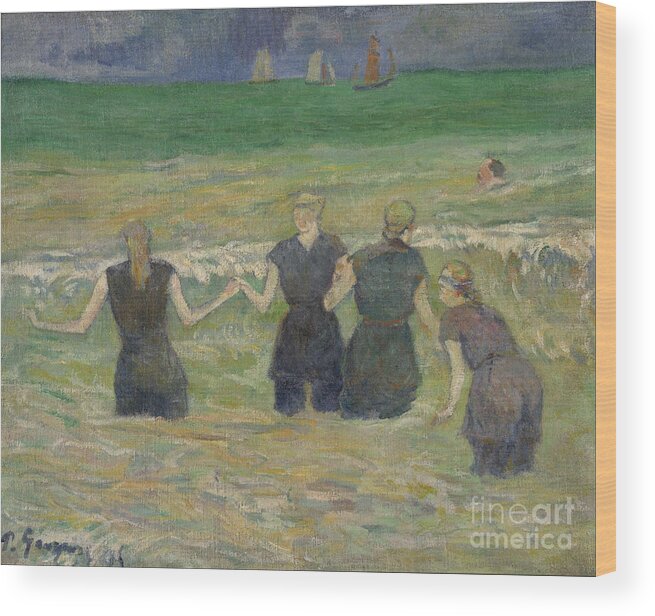 Paul Gauguin Wood Print featuring the drawing Women Bathing. Artist Gauguin, Paul by Heritage Images