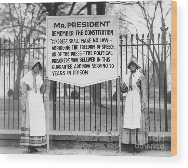 People Wood Print featuring the photograph Women Protesting With Large Sign by Bettmann