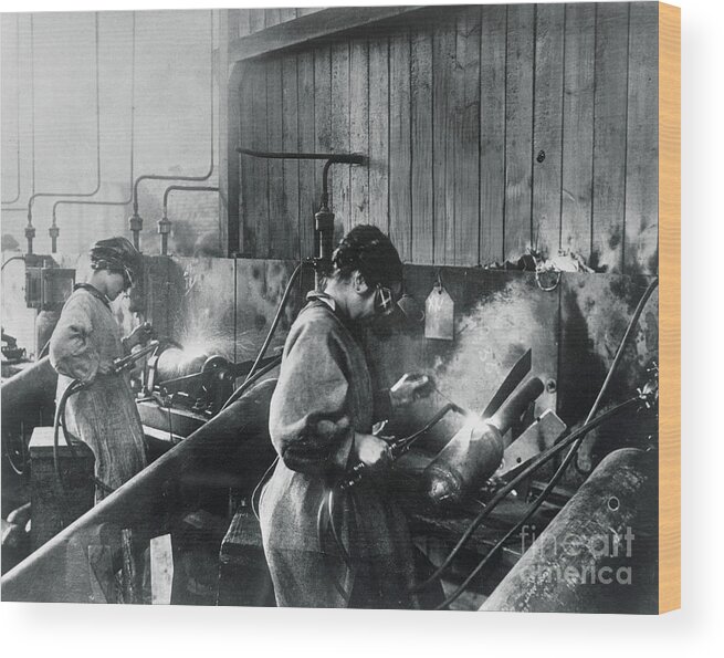 People Wood Print featuring the photograph Women Working In War Factory by Bettmann