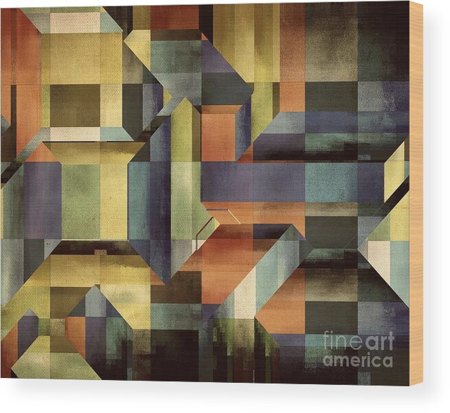 Abstract Wood Print featuring the digital art XYZ - c026st by Variance Collections