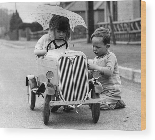 Child Wood Print featuring the photograph Young Motorists by Fox Photos