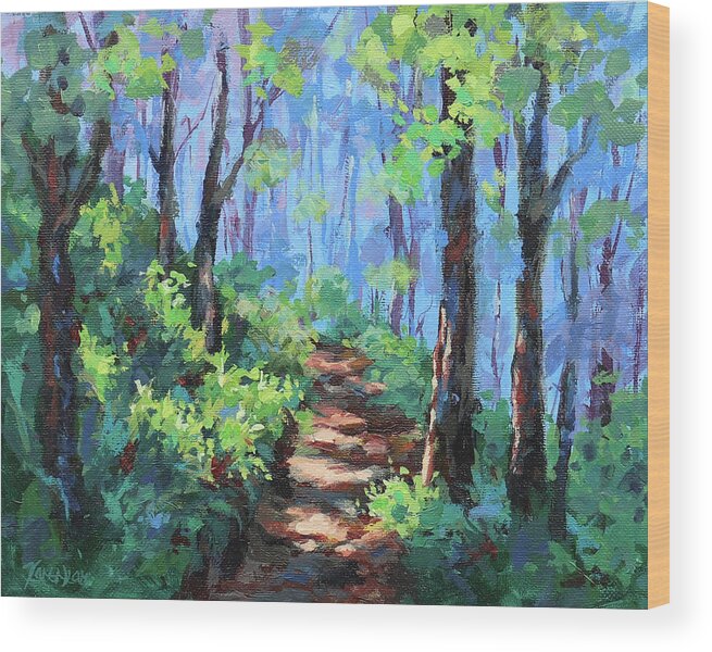 Forest Wood Print featuring the painting Along the Path #1 by Karen Ilari