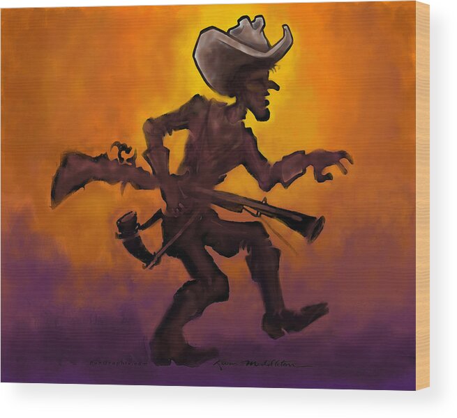 Cowboy Wood Print featuring the digital art Cowboy at Sunset #1 by Kevin Middleton