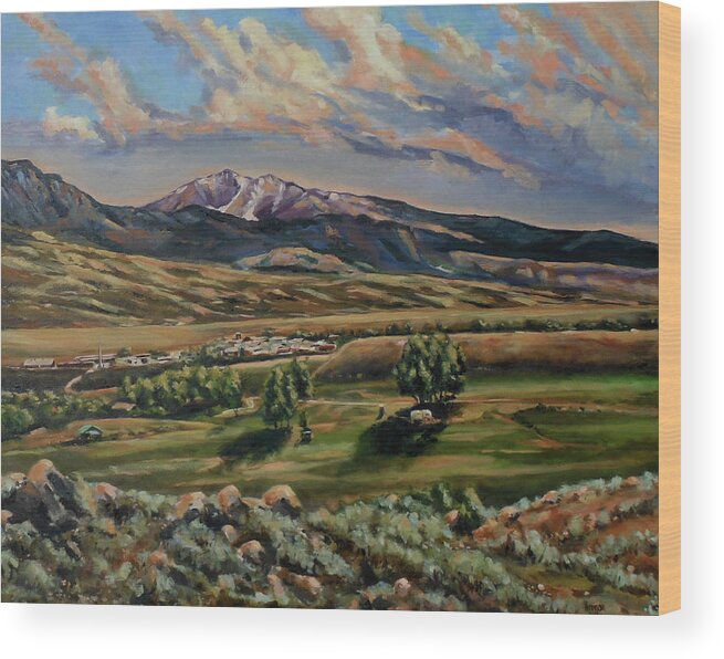 Western Landscape Wood Print featuring the painting Gardiner and Electric Peak From Scotty's Place #1 by Les Herman