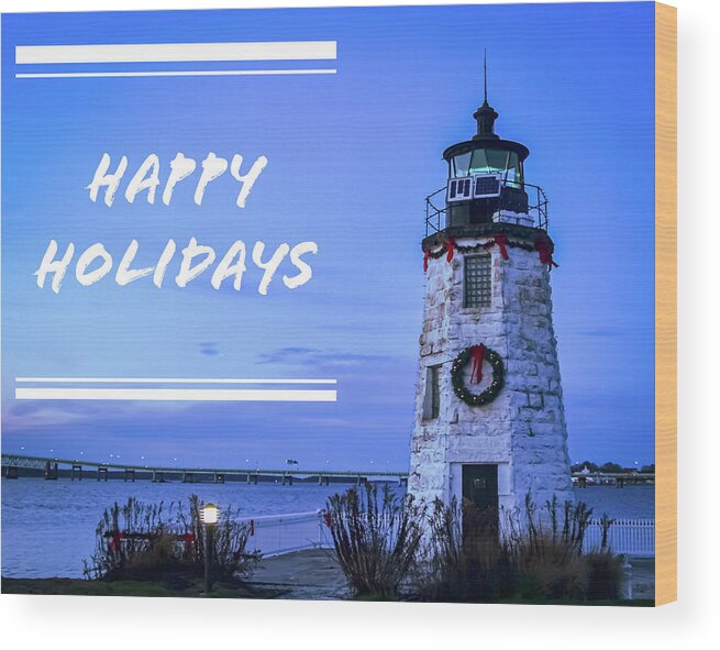 Happy Holidays From Goat Island Lighthouse Wood Print featuring the photograph Happy Holidays from Goat Island Lighthouse #1 by Christina McGoran