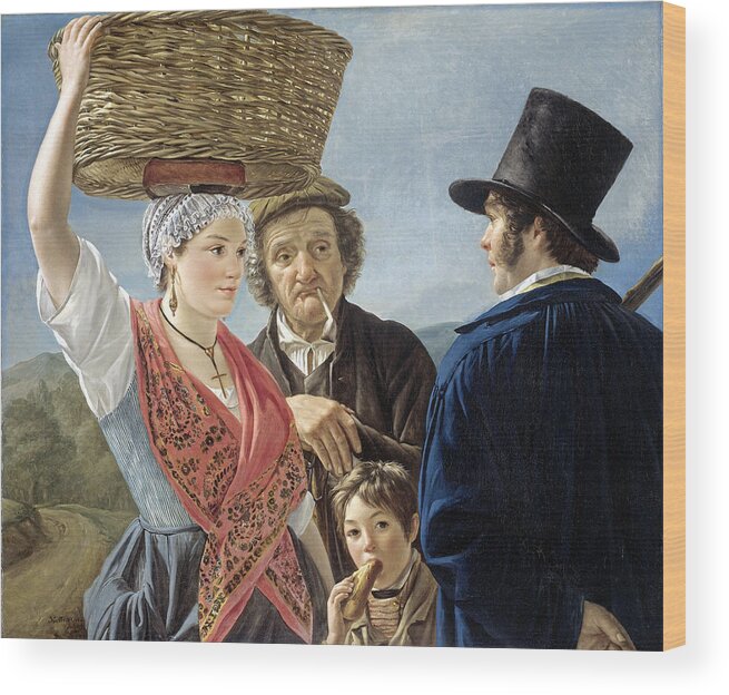 Jean Henri De Coene Wood Print featuring the painting Market Gossip #1 by Jean Henri De Coene