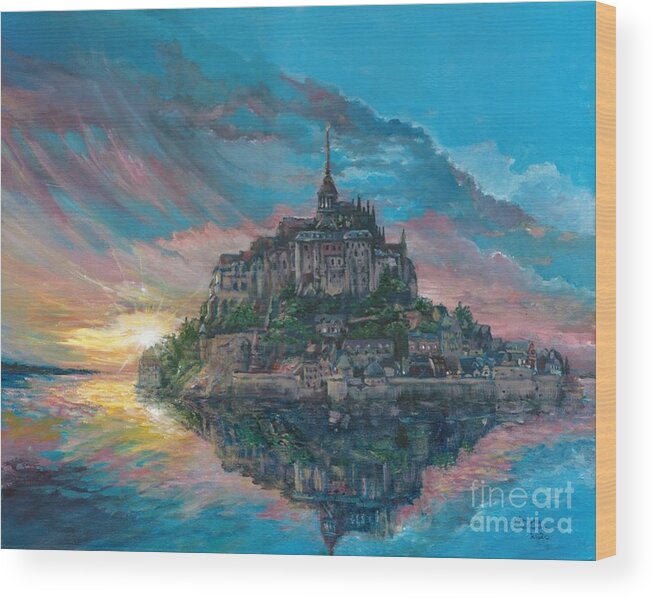 Religion Wood Print featuring the painting Mont Saint Michel by Merana Cadorette