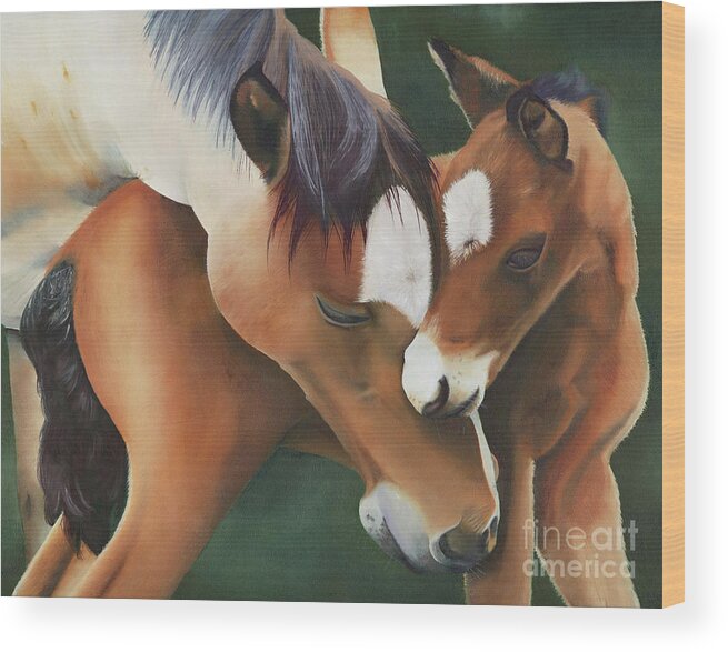 Cute Foal Wood Print featuring the painting Mother's Love #1 by Shannon Hastings