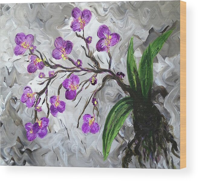 Flowers Wood Print featuring the painting Purple Orchids by Britt Miller