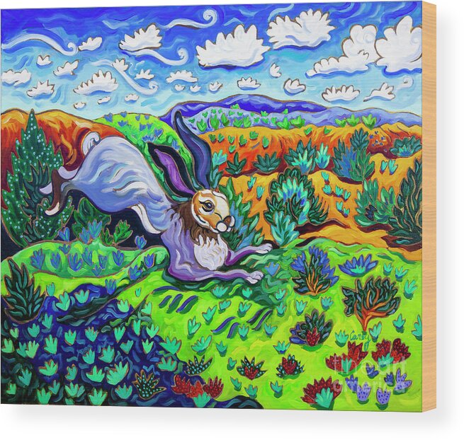 Santa Fe Paintings Wood Print featuring the painting Out Where the Lean Jack Hops Along #1 by Cathy Carey