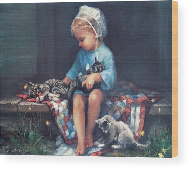 Amish Wood Print featuring the painting Playmates #2 by Laurie Snow Hein