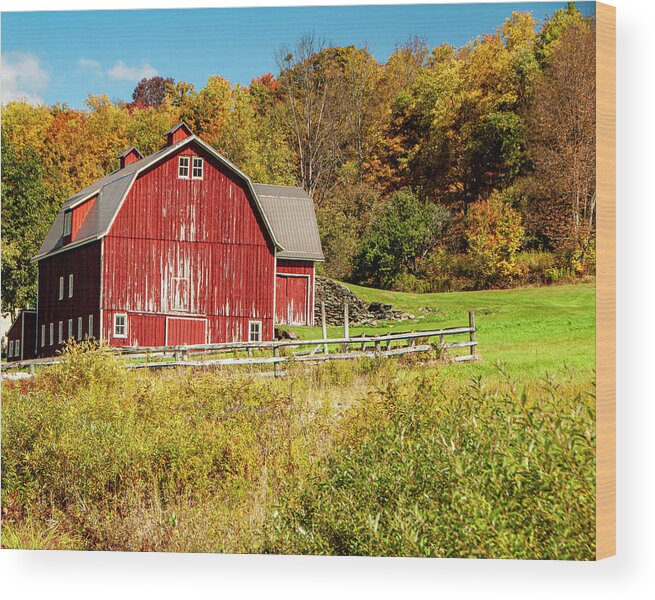 Rural Wood Print featuring the photograph Red Barn Farm by Cathy Kovarik