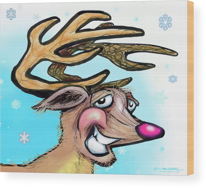 Rudolph Wood Print featuring the digital art Rudolph the Red Nosed Reindeer by Kevin Middleton