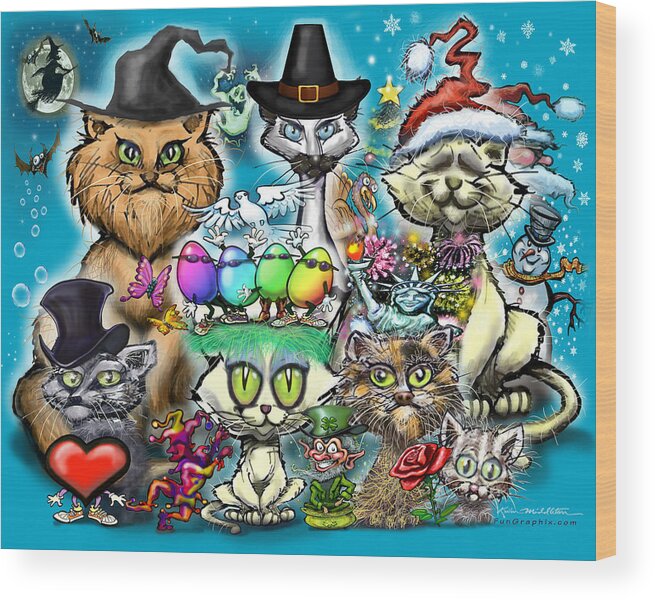 Seasons Greetings Wood Print featuring the digital art Holidays Mash Up by Kevin Middleton