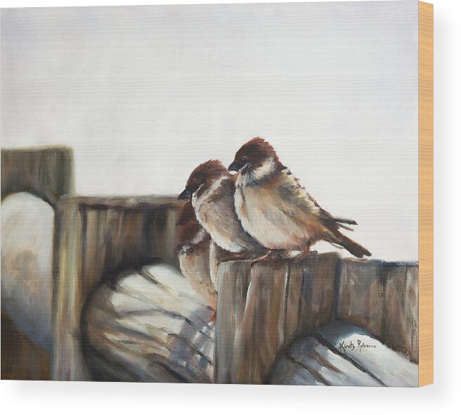 Sparrows Wood Print featuring the painting Taking a Break by Kirsty Rebecca