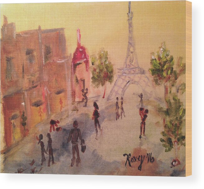 Paris Wood Print featuring the painting Tourists #1 by Roxy Rich