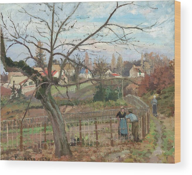 Camille Pissarro Wood Print featuring the painting The Fence #10 by Camille Pissarro