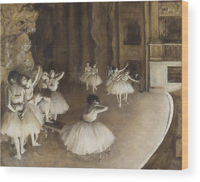 Edgar Degas Wood Print featuring the painting Ballet Rehearsal On Stage #4 by Edgar Degas