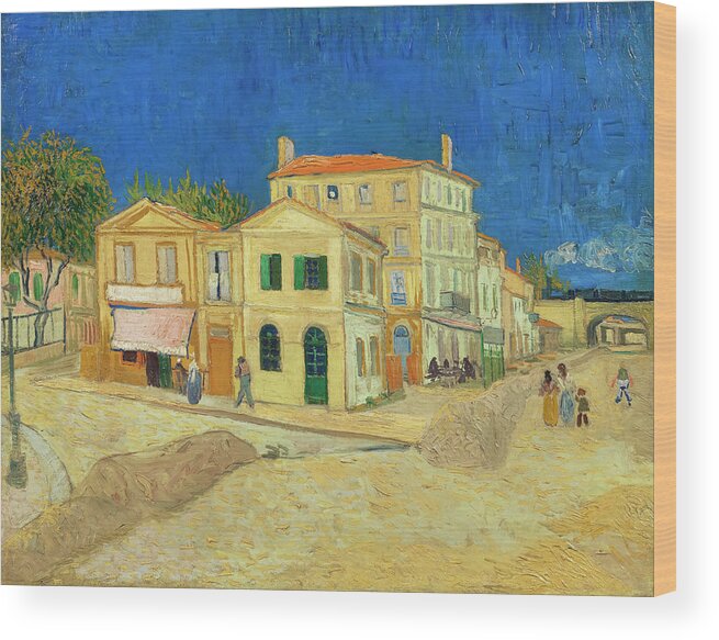 Yellow Wood Print featuring the painting The yellow house by Vincent van Gogh by Mango Art