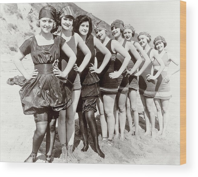 1920s Group Of Smiling Women Wearing One Piece Bathing Suits And Caps Posing  Lined Up On Beach Poster by Panoramic Images - Fine Art America