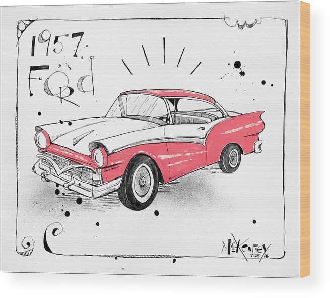  Wood Print featuring the drawing 1957 Ford by Phil Mckenney