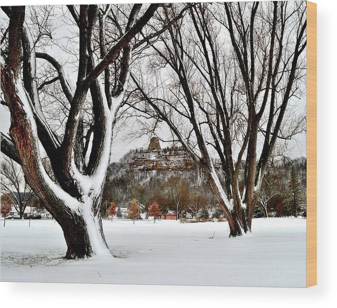Snow Wood Print featuring the photograph 1st Snowfall with Sugarloaf by Susie Loechler