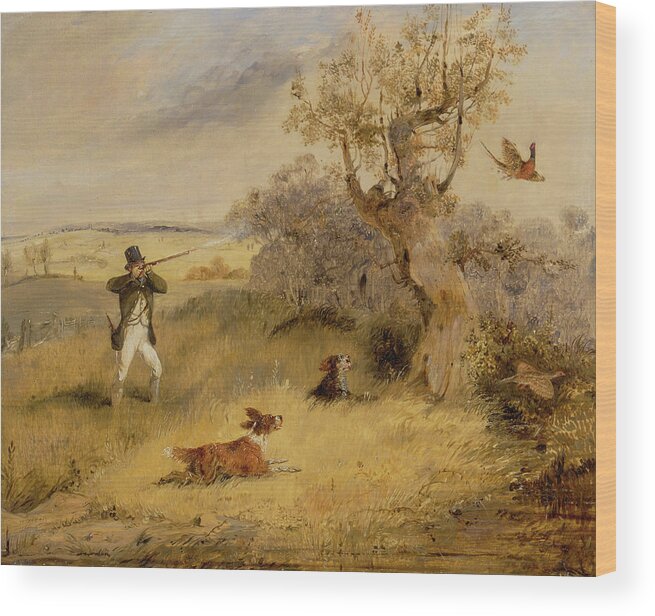 Henry Thomas Alken Wood Print featuring the drawing Pheasant Shooting #2 by Henry Thomas Alken