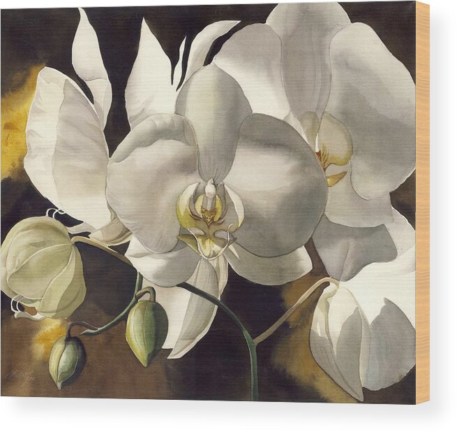 Watercolour Wood Print featuring the painting White Orchids #1 by Alfred Ng