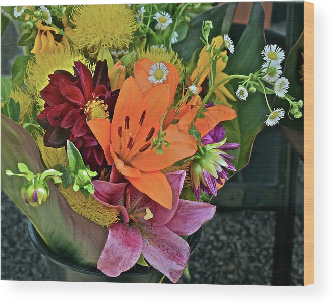 Lilies:flowers;farmers' Market: Wood Print featuring the photograph 2019 Monona Farmers' Market July Bouquet 2 by Janis Senungetuk