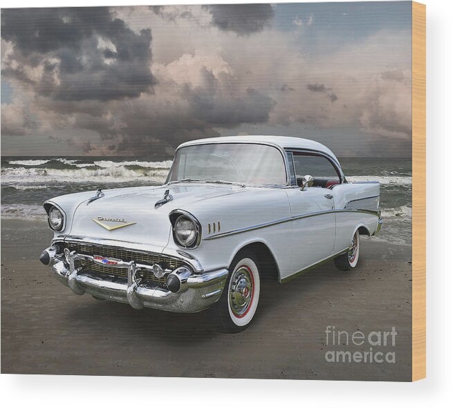 1957 Wood Print featuring the photograph 57 Bel Air Beach Beauty by Ron Long