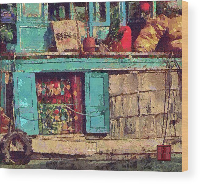 Abstract Wood Print featuring the mixed media 577 Concrete Houseboat, Floating Market, Cai Rang, Vietnam by Richard Neuman Architectural Gifts