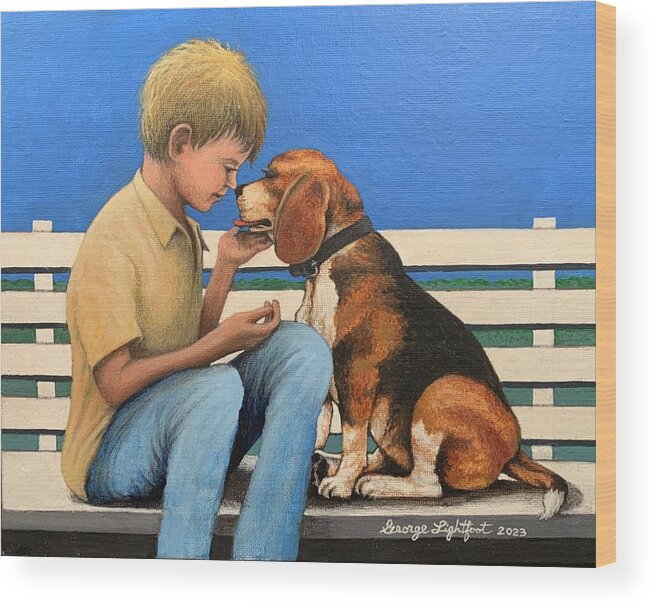 Character Study Wood Print featuring the painting A Dog and his Boy by George Lightfoot