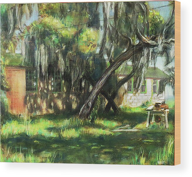 Abandoned Barracks Wood Print featuring the pastel Abandoned Barracks by Harry West