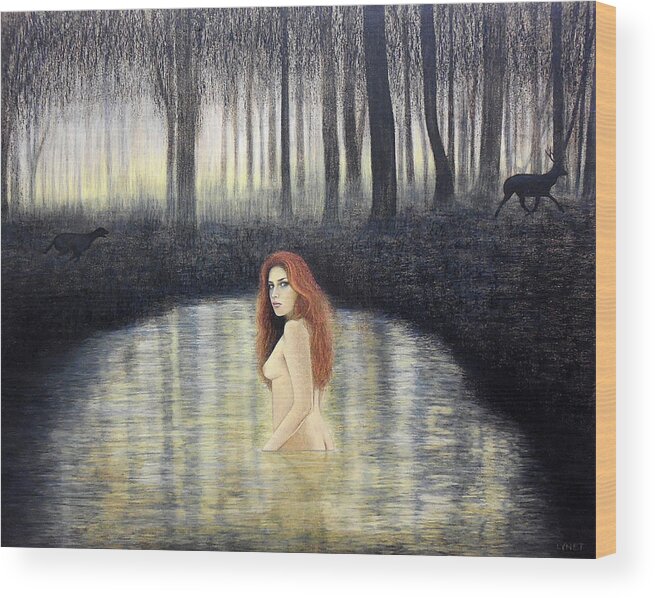 Actaeon And Artemis Wood Print featuring the painting Actaeon and Artemis by Lynet McDonald