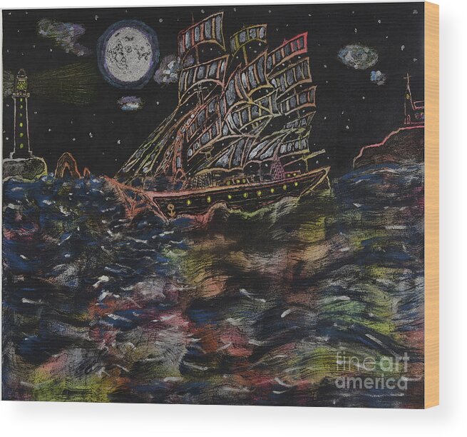 Ship Wood Print featuring the painting Affair of the seas by David Westwood