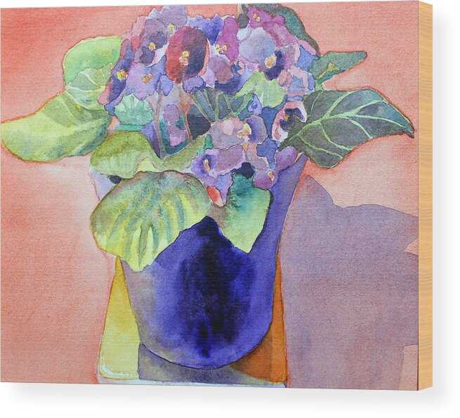 Flowers Wood Print featuring the painting African Violets by Ruth Kamenev