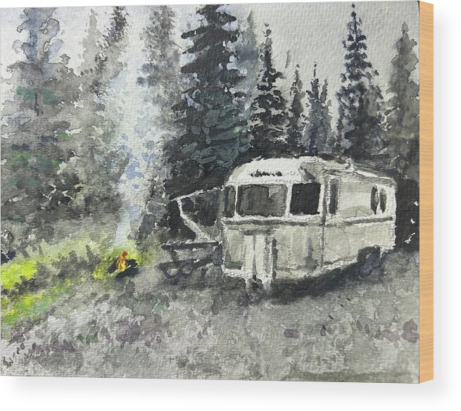Camping Wood Print featuring the painting Airstream Watercolor by Larry Whitler
