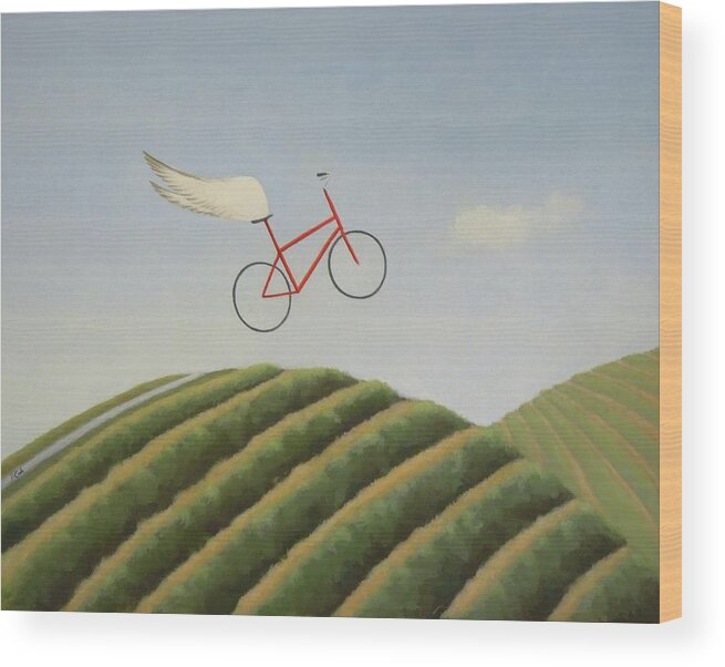 Red Bicycle Wood Print featuring the painting Aloft by Phyllis Andrews