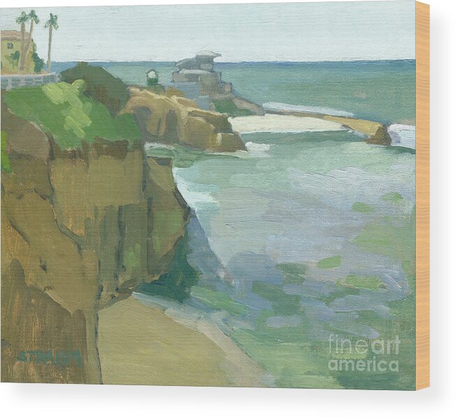 La Jolla Wood Print featuring the painting Along the La Jolla Coast, Children's Pool by Paul Strahm